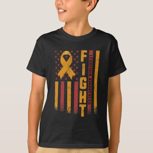 ファイト白血病認識度オレンジリボンUSA国旗Wa Tシャツ (正面)