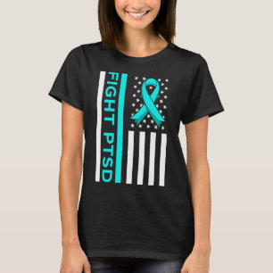 ファイトPtsdストレス認識度Usaフラグリボングラフ Tシャツ