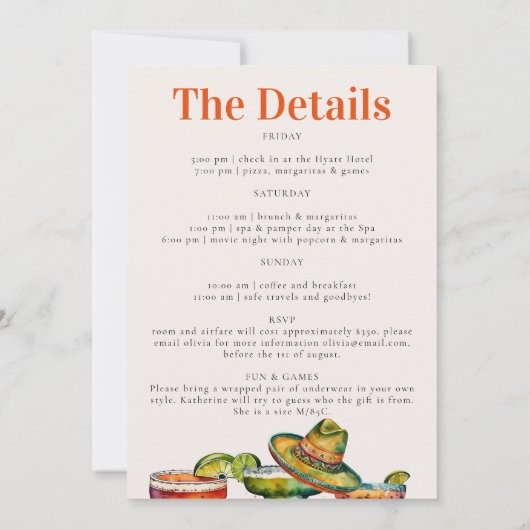 ファイナルフィエスタマルガリータバチェロレッテウィークエンド 招待状 (裏面)