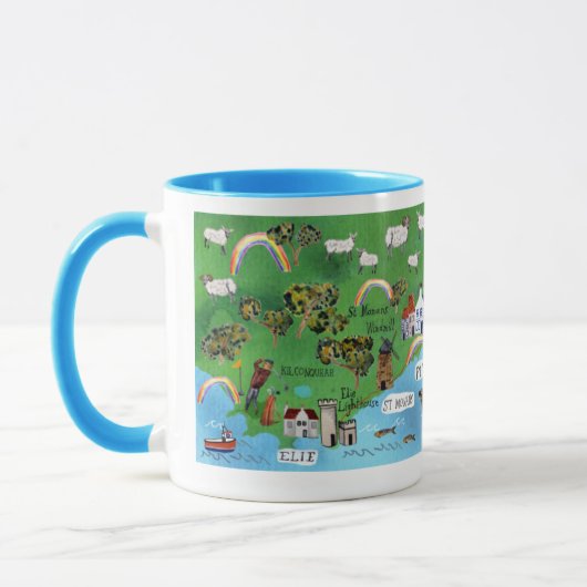 ファイフェ海岸沿いのパススコットランドマップウォーターカラーアート マグカップ (左)