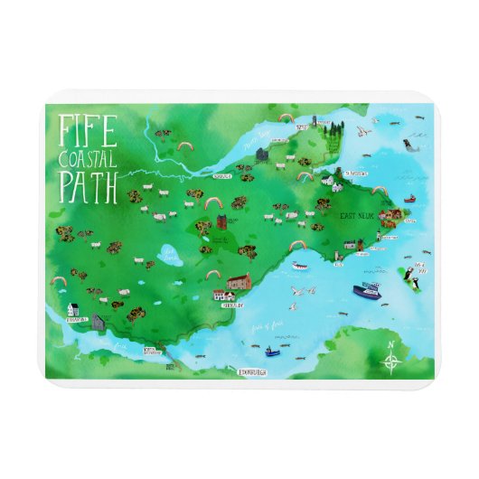ファイフェ海岸沿いのパススコットラ図解入りの、写真付きのンドの地図 マグネット (横)