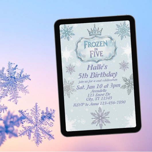 ファイブの雪の結晶で凍った誕生日招待状 招待状