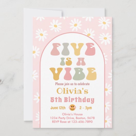 ファイブはヴィベデイジースマイル5番目の誕生日招待状 招待状 (正面)