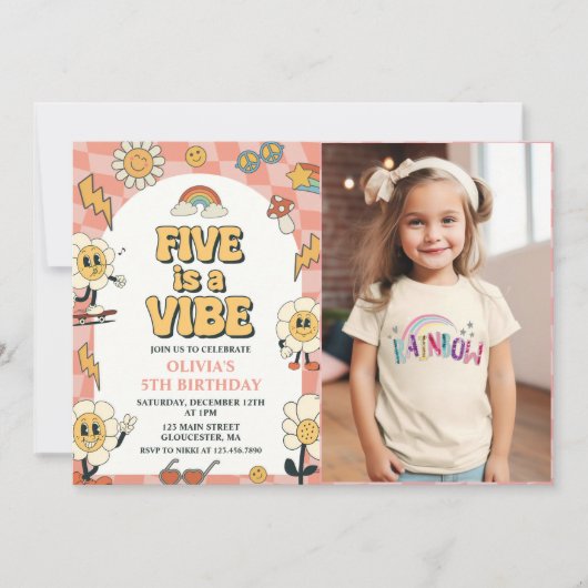 ファイブはヴィベデイジー&レトロヴァンピンク第5誕生日 招待状 (正面)