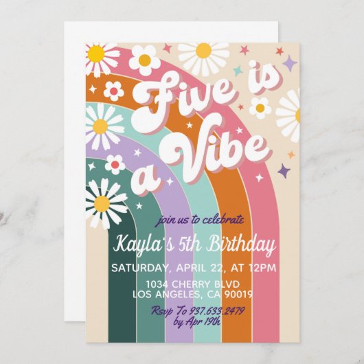ファイブはヴィーベ5番目の誕生日招待状 招待状 (正面/裏面)