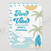 ファイブアイザヴィベレトロサーフボードビーチ誕生日 招待状 (正面/裏面)