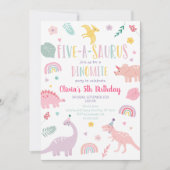 ファイブアサウルスピンクパステル恐竜誕生日 招待状 (正面)