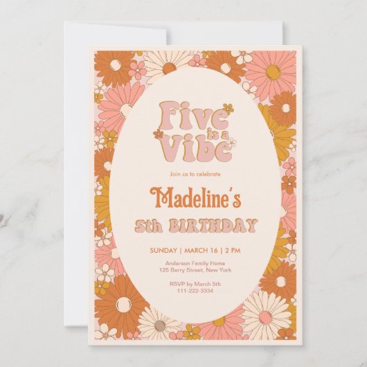 ファイブアヴィベレトロデイジーガール5th誕生日 招待状 (正面)