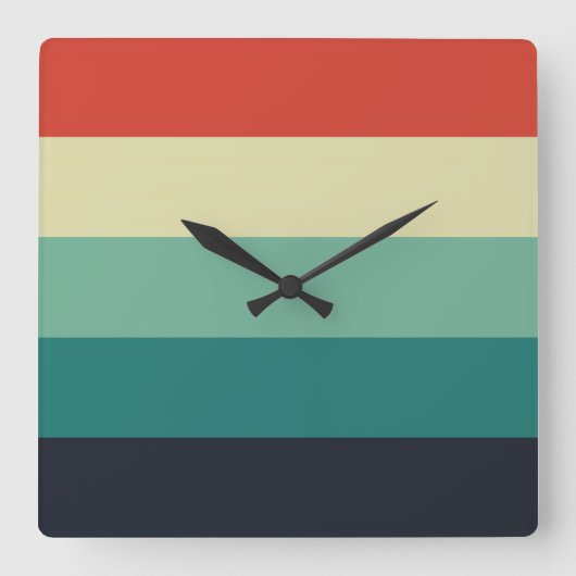 ファイブカラーコンボ – ブルーアクアグリーンイエローレッド スクエア壁時計 (正面)