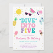 ファイブガールプールパーティー5誕生日に飛び込む 招待状 (正面)
