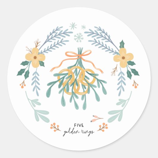 ファイブゴールデンリングや輪12日のクリスマスフォーク ラウンドシール (正面)