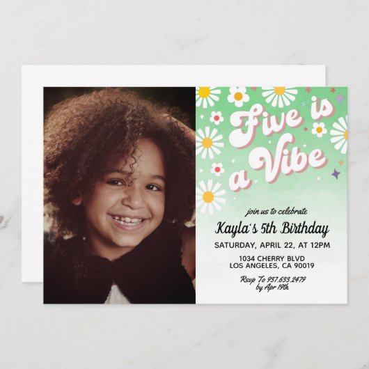 ファイブズはヴィベ5番ポートレート誕生日招待状 招待状 (正面/裏面)