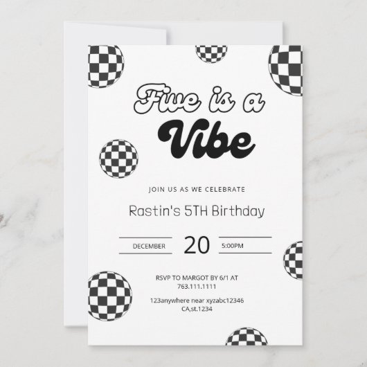 ファイブズアビベブラックレトロボーイズ5th誕生日 招待状 (正面)
