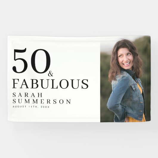 ファイブティー・アンド・ファビュラス・ボールドフォト 50歳の誕生日パーティー 横断幕 (横)