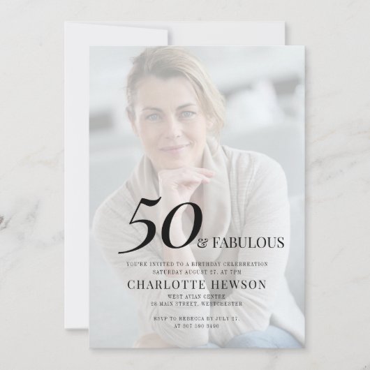 ファイブティー・アンド・ファビュラス 写真 50歳の誕生日お祝い 招待状 (正面)