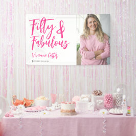 ファイブティー&ファビュラス フォト ピンク 50歳の誕生日パーティー 横断幕
