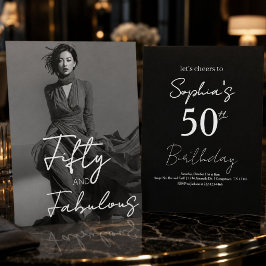ファイブティー＆ファビュラス フォト ブラック 50歳の誕生日 招待状