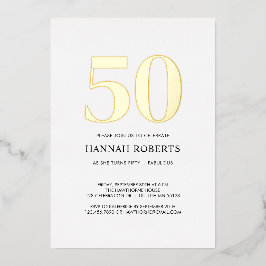 ファイブティー&ファビュラス 黒 白 50歳の誕生日パーティー 箔招待状