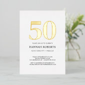 ファイブティー＆ファビュラス 黒 白 50歳の誕生日パーティー 箔招待状 (立ち正面)
