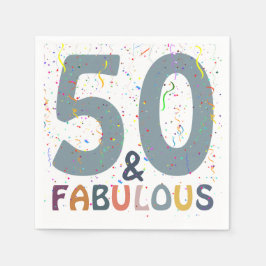 ファイブティ アンド ファビュラス カラフル ブルー モダン 誕生日 スタンダードカクテルナプキン