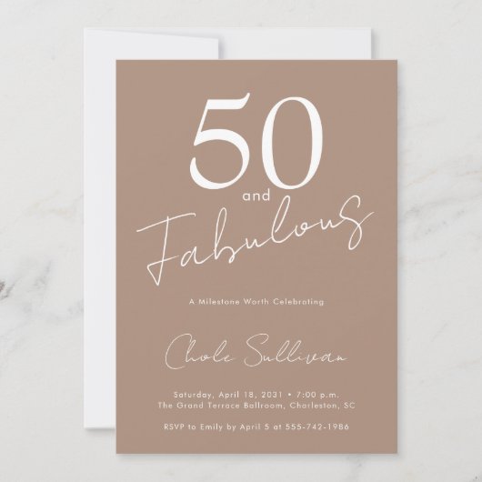 ファイブティ・アンド・ファビュラス ブラウン 50歳の誕生日パーティー 招待状 (正面)