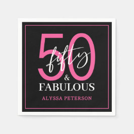 ファイブティ・アンド・ファビュラス ブラックスクリプト 50歳の誕生日 スタンダードカクテルナプキン