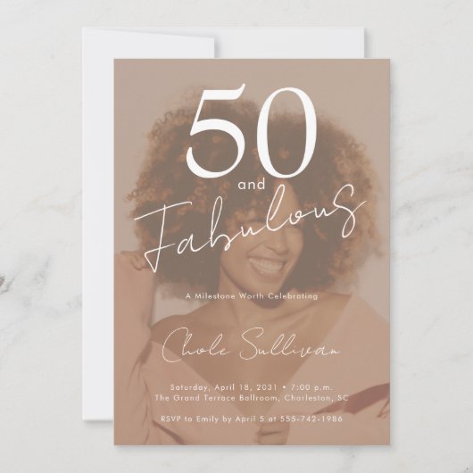 ファイブティ・アンド・ファビュラス 写真 50歳の誕生日パーティー 招待状 (正面)