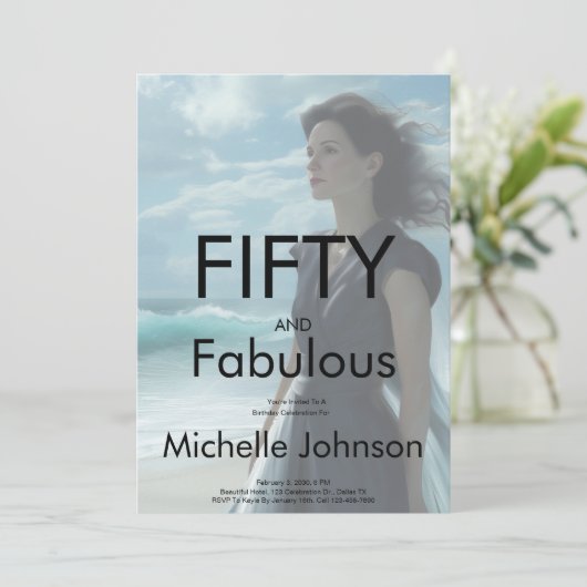 ファイブティ・アンド・ファビュラス 写真 50歳の誕生日パーティー 招待状 (スタンド正面)