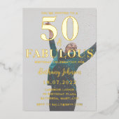 ファイブティ・アンド・ファビュラス 写真 50歳の誕生日パーティー 箔招待状 (正面)