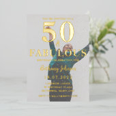 ファイブティ・アンド・ファビュラス 写真 50歳の誕生日パーティー 箔招待状 (立ち正面)