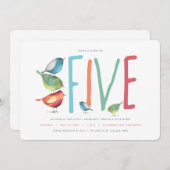 ファイブバーディー5歳の誕生日パーティーの招待状 招待状 (正面/裏面)