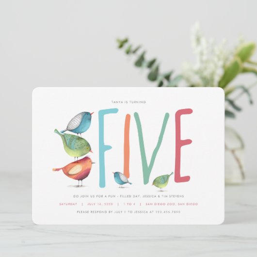 ファイブバーディー5歳の誕生日パーティーの招待状 招待状 (スタンド正面)