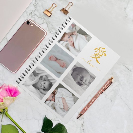 ファイブファミリーフォトコラージュ金ゴールドグリッターラブ愛 ノートブック