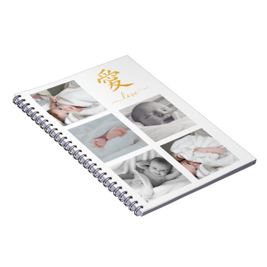 ファイブファミリーフォトコラージュ金ゴールドグリッターラブ愛 ノートブック (右側)