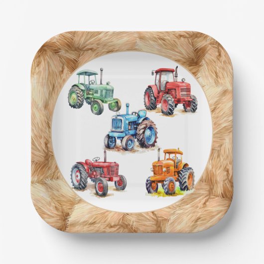 ファイブファームトラクター誕生日パーティー ペーパープレート (正面)