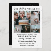 ファイブフォトコラージュチャイルド初誕生日 招待状 (正面/裏面)