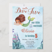 ファイブブラウンマーメイドの5番目の誕生日の女の子にダイビング 招待状 (正面)