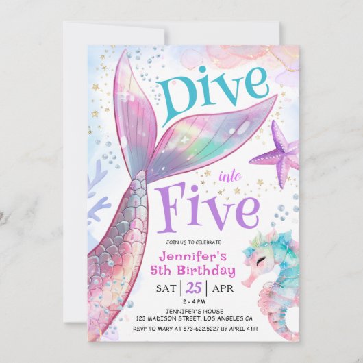ファイブマーメイド5th誕生日招待状にダイブ 招待状 (正面)