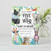 ファイブ・アンド・ワイルドヒョウ・サファリ動物5誕生日 招待状 (スタンド正面)