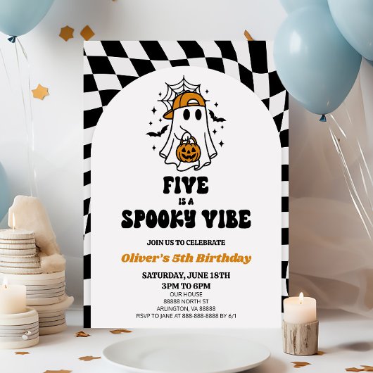 ファイブ・イズ・ア・スプーキー・バイブ ハロウィン 5歳の誕生日パーティー 招待状