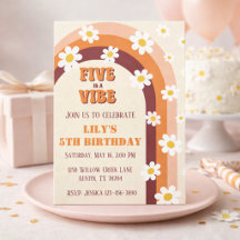 ファイブ・イズ・ア・バイブ レトロ・グルーヴィー・レインボー・デイジー 5歳の誕生日