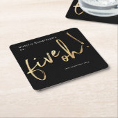 ファイブOh 50誕生日ブラックゴールドフォイルシンプルシック スクエアペーパーコースター (アングル)