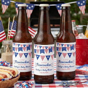 ファイヤークラッカー・カミングスーン!7月4日のベビーシャワー ビールラベル