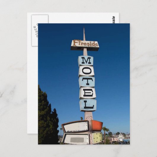ファイヤーサイド・イン・モーテルの古い看板、サンタクルーズ、カリフォルニア ポストカード (正面/裏面)