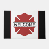 ファイヤーファイターレッドロゴシンボルへようこそ ドアマット (正面)