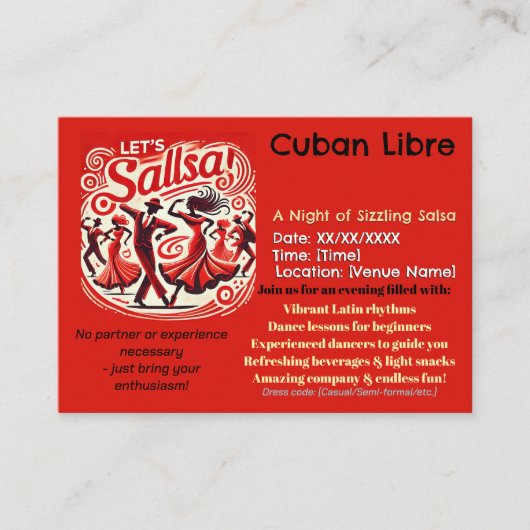 ファイリーサルサダンスパーティの招待状 – レッドホットナイト エンクロージャーカード (正面)