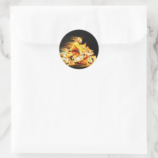 ファイリーバイクもしくは自転車に乗る人オートバイファンタジーアート ラウンドシール (バッグ)