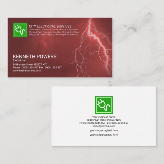ファイリーレッドスカイイルミネーティング稲妻電気技師 名刺 (正面/裏面)