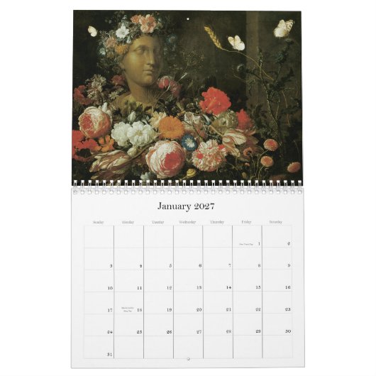 ファインアートのカレンダーの花柄の絵画 カレンダー (1月 2027)