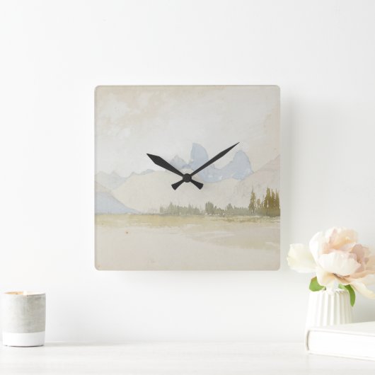 ファインアートの水彩風景ザ・テトンアイダホ スクエア壁時計 (ホーム)